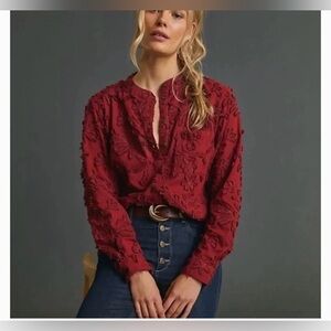 Pilcro Anthropologie The Whitney Trapeze Buttondown in Raspberry Size XS